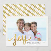 Gold Folie Effect Christmas Joy Hand Script Foto Feestdagenkaart (Voorkant / Achterkant)