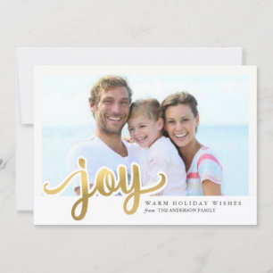 Gold Folie Effect Christmas Joy Hand Script Foto Feestdagenkaart