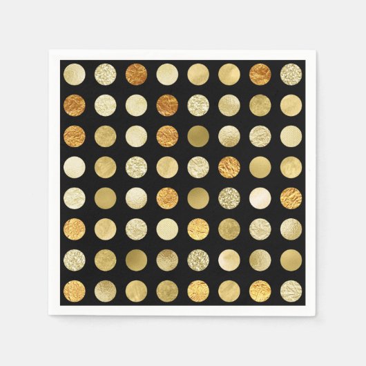 Gold Folie en Glitter Polka Dots Zwart Servet (Voorkant)