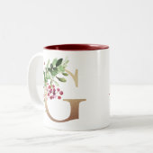 Gold Folie G Monogram Pine & Berry Christmas Two- Tweekleurige Koffiemok (Voorkant links)