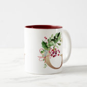 Gold Folie G Monogram Pine & Berry Christmas Two- Tweekleurige Koffiemok (Voorkant rechts)