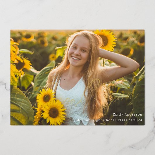 Gold Folie Kalligrafie Afstuderen Foto Dank u Folie Uitnodiging (Voorkant)