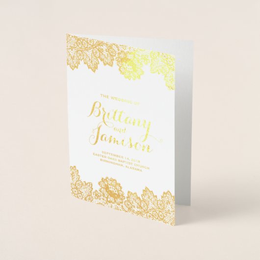 Gold Folie  Kant Elegant Trouwprogramma Folie Kaarten (Voorkant)
