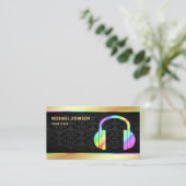 Gold Folie Kleurrijke Regenboog Hoofdtelefoon Muzi Visitekaartje (Staand voorkant)