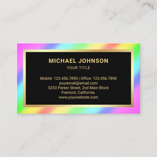 Gold Folie Kleurrijke Regenboog Hoofdtelefoon Muzi Visitekaartje (Achterkant)