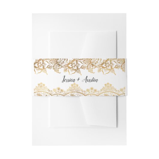 Gold Folie Lace Wedding Invitation Belly Band Uitnodigingen Wikkel (Voorkant Voorbeeld)
