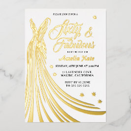 Gold Folie Luxe Gown 60e Verjaardagsfeest Echt Folie Uitnodiging