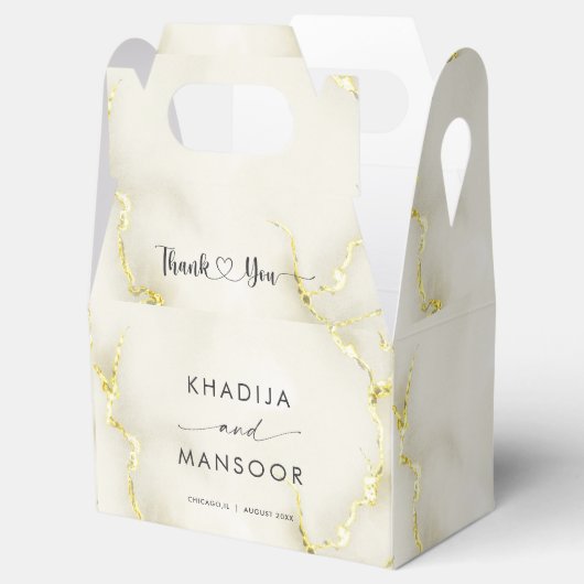 Gold Folie Marmeren Textuur Trouwen Dank u Bedankdoosjes (Geopend)