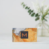 Gold Folie Monogram Amber Grijs Zwart Custom Visitekaartje (Staand voorkant)
