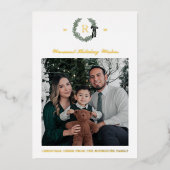 Gold Folie Monogram Krans Crest Foto Vakantie Kaar Folie Uitnodiging (Voorkant)