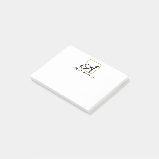 Gold Folie Monogram Moderne Post Het Noteert Post-it® Notes (Schuin)