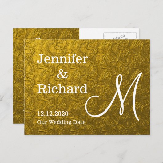 Gold Folie Monogrammed Bewaar de datum Aankondigingskaart (Voorkant / Achterkant)