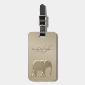 Gold Folie Olifant Elegant Zandsteen Monogrammed Bagagelabel (Voorkant verticaal)