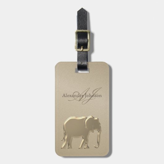 Gold Folie Olifant Elegant Zandsteen Monogrammed Bagagelabel (Voorkant verticaal)