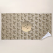 Gold Folie Olifant Patroon Elegant Monogrammed Strandlaken (Voorkant)