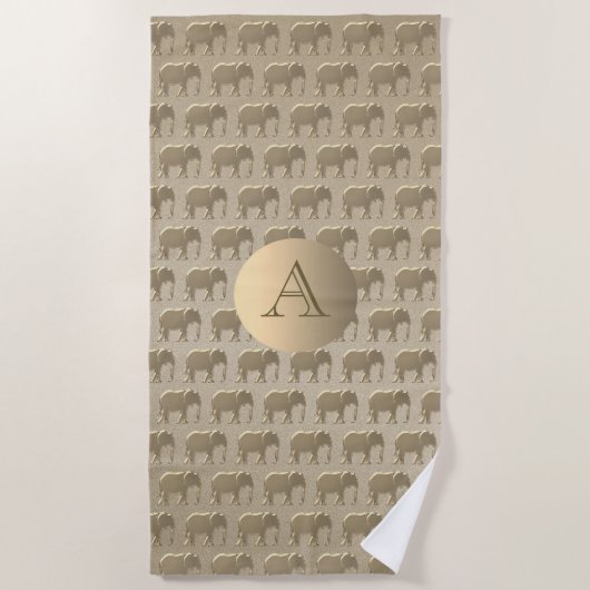 Gold Folie Olifant Patroon Elegant Monogrammed Strandlaken (Voorkant)