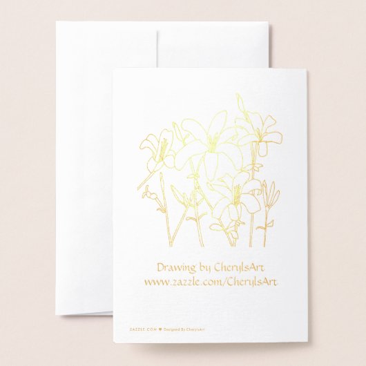 Gold Folie Outline Lelies Bloemen Denken aan jou Folie Kaarten (Met envelop)