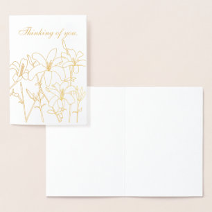 Gold Folie Outline Lelies Bloemen Denken aan jou Kaarten