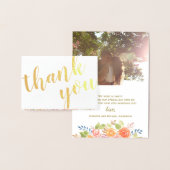 Gold Folie Rose Boeket Dank u Foto en Naam Folie Kaarten (Display)