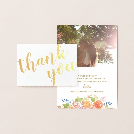 Gold Folie Rose Boeket Dank u Foto en Naam Kaarten (Display)