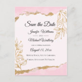Gold Folie Roze Waterverf Bloemen Bewaar de datum Briefkaart (Voorkant)