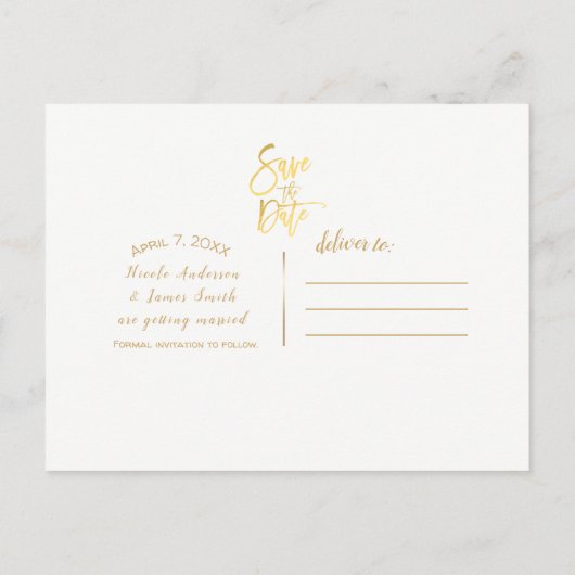 Gold Folie Roze Zwart Modern Script Save the Date Aankondigingskaart (Achterkant)