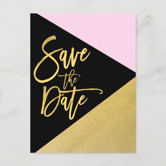 Gold Folie Roze Zwart Modern Script Save the Date Aankondigingskaart (Voorkant)
