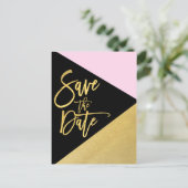 Gold Folie Roze Zwart Modern Script Save the Date Aankondigingskaart (Staand voorkant)