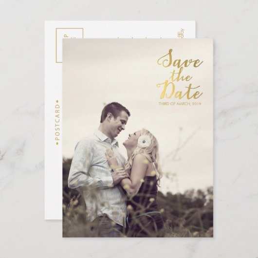 Gold Folie Save the Date Typography Aankondiging (Voorkant / Achterkant)