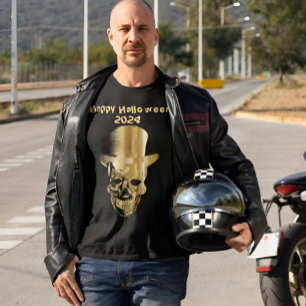 Gold Folie Skull Top Hat Halloween T-shirt