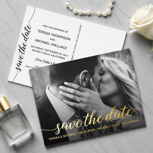 Gold folie Sparen de datum Foto Wedding Modern Uitnodiging Briefkaart