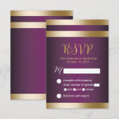 Gold Folie Stripes Elegante Paarse bruiloft RSVP (Voorkant / Achterkant)