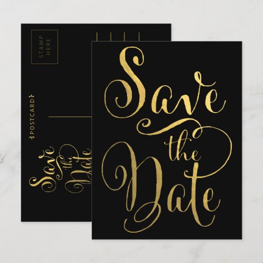 Gold Folie Typografie Save the Date Briefkaart (Voorkant / Achterkant)