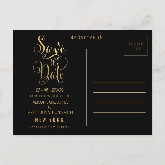 Gold Folie Typografie Save the Date Briefkaart (Achterkant)