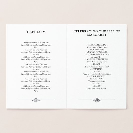 Gold Folie Viering van het Leven Begrafenisprogram Kaarten (Binnen)