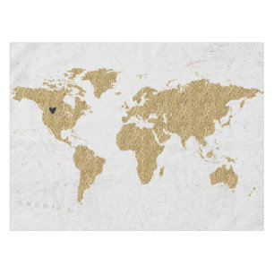 Gold Folie Wereldkaart Custom Verplaatsbaar Hart L Tafelkleed
