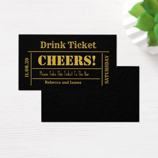 Gold Font Elegant Wedding Free Drink Ticket Visitekaartje (Bureau)