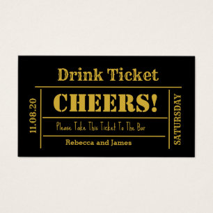 Gold Font Elegant Wedding Free Drink Ticket Visitekaartje