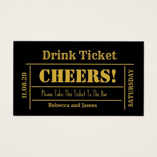 Gold Font Elegant Wedding Free Drink Ticket Visitekaartje (Voorkant)