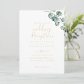 Gold Font Greenery Wedding RecEPING Evening Kaart (Staand voorkant)