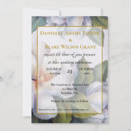 Gold Fonts, Ivory Magnolias Wedding Kaart