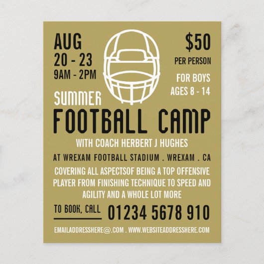 Gold Football Helmet, Football Camp Adverteren Flyer (Voorkant)
