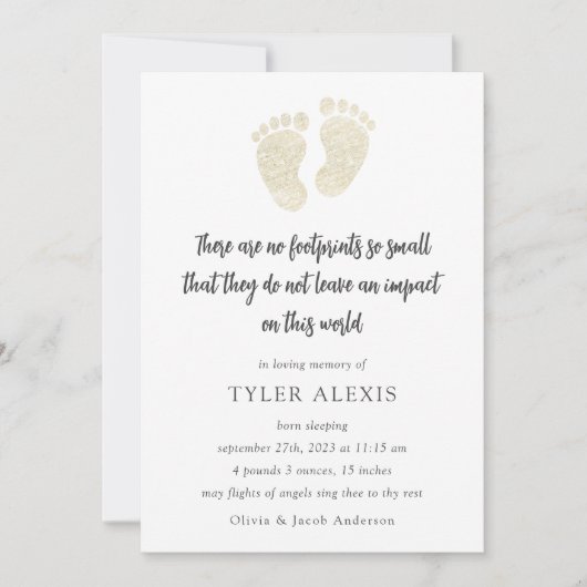 Gold Footprint Baby Memorial Announge Kaart (Voorkant)