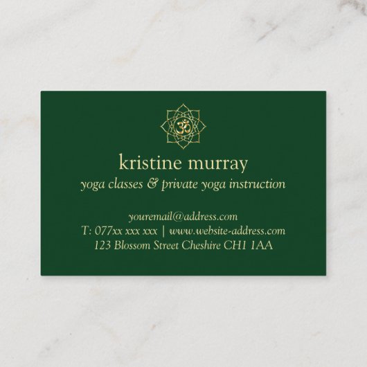 Gold & Forest Green Yoga Instructor | Visitekaartje (Achterkant)