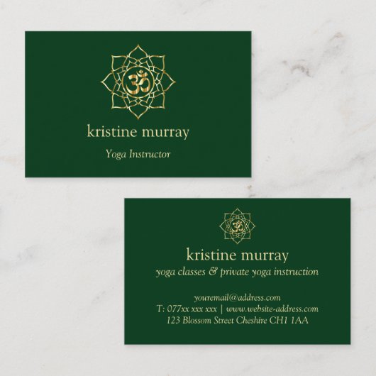 Gold & Forest Green Yoga Instructor | Visitekaartje (Voorkant / Achterkant)