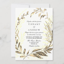 Gold Forest Leaf Wreath Elegant Wedding Invitation