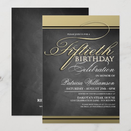 Gold Formal 50th Birthday-uitnodigingen Kaart (Voorkant / Achterkant)