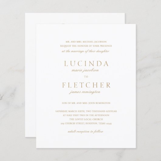 Gold Formal QR Code Budget Weduwen Uitnodiging (Voorkant / Achterkant)