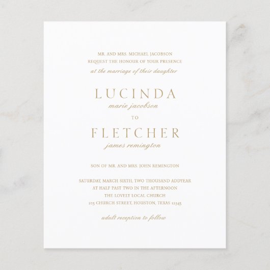 Gold Formal QR Code Budget Weduwen Uitnodiging (Voorkant)