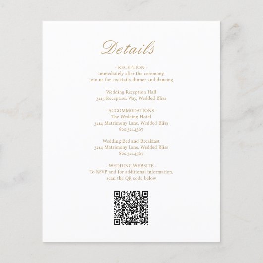Gold Formal QR Code Budget Weduwen Uitnodiging Flyer (Achterkant)